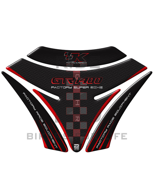 Kawasaki GTR 1400 Series Red and Black Carbon Motor Bike Tank Pad / Protector 2007 - 2019