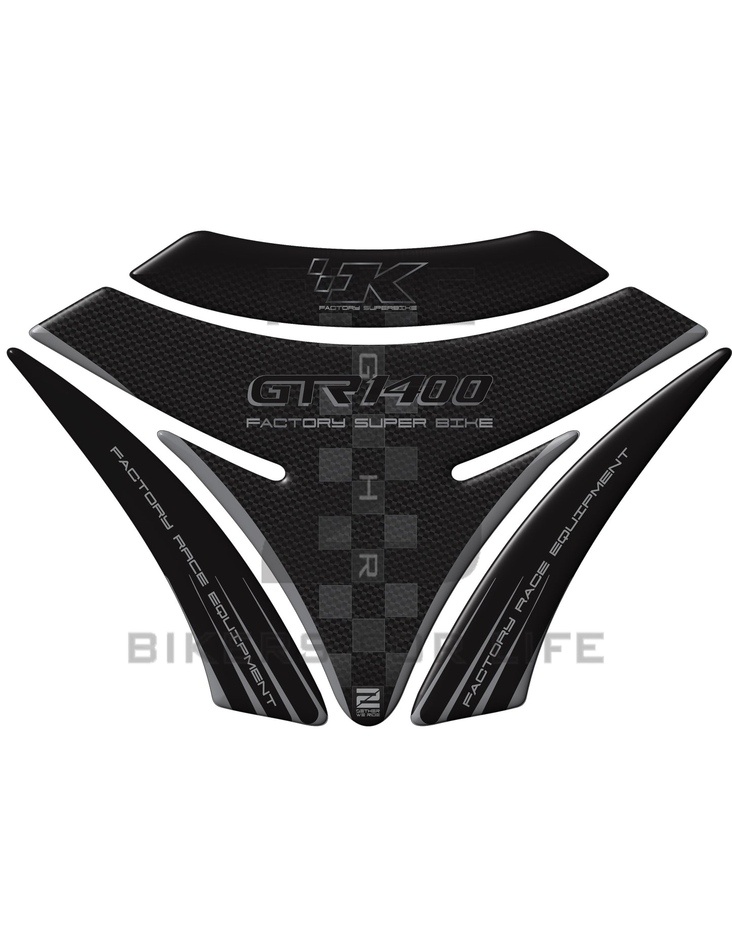 Kawasaki GTR 1400 Series Black and Black Carbon Motor Bike Tank Pad / Protector 2007 - 2019