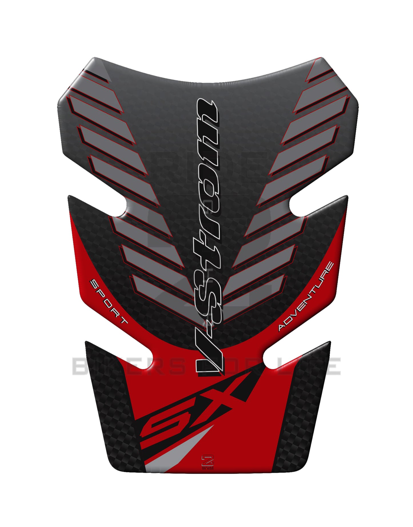 Motor Bike Tank Pad. Suzuki V-Strom 250  SX Red and Black Carbon Fibre Tank Pad Protector.